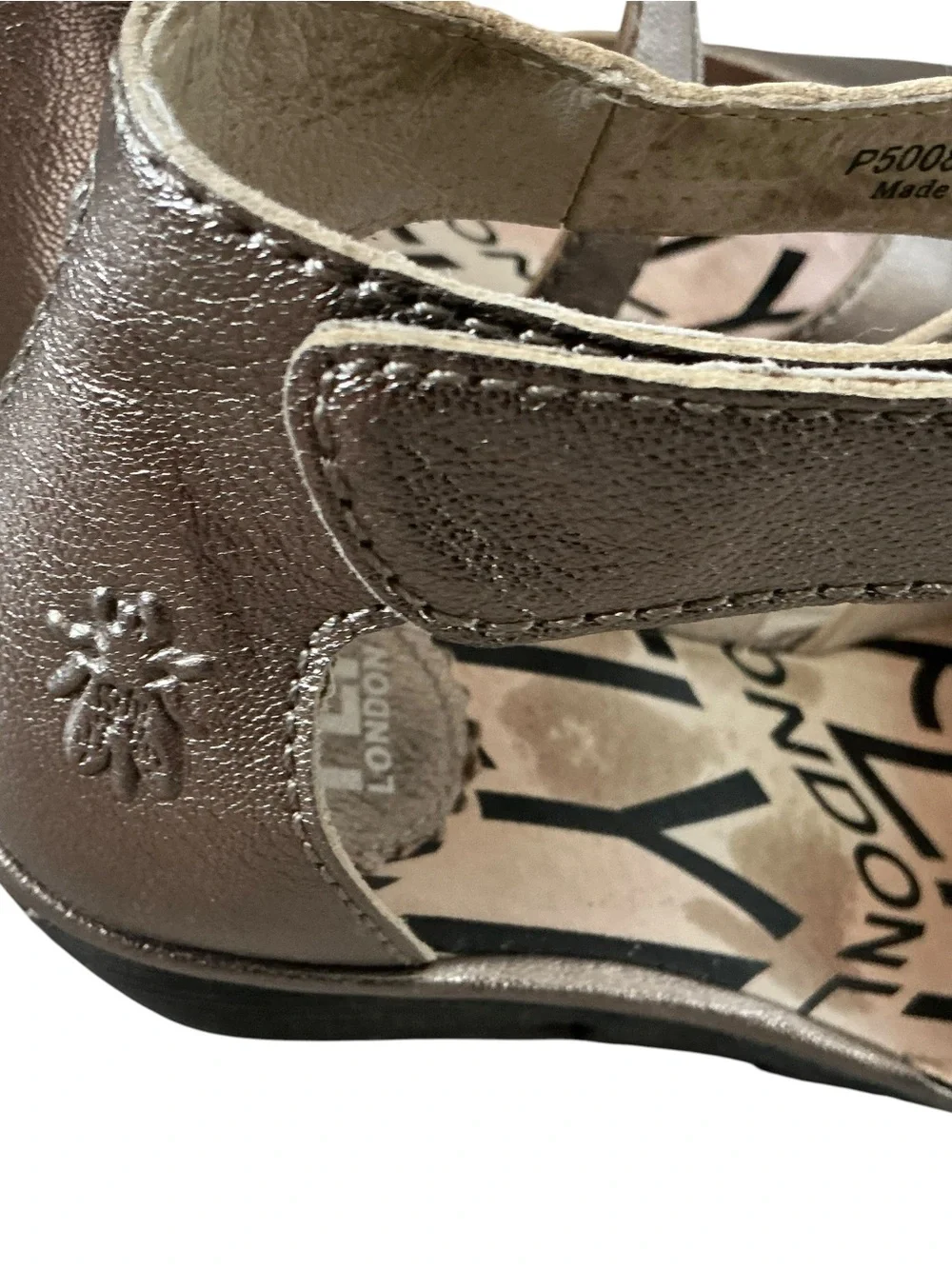 Fly London Pats pewter metallic leather closed toe ankle strap shoes size 37